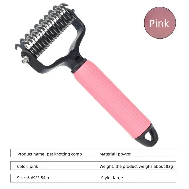 Universal Pet Grooming Tool: Double-Sided Stainless Steel Detangling Comb for Effective Shedding and Matted Hair Removal, Essential for Daily Dog Coat Maintenance.