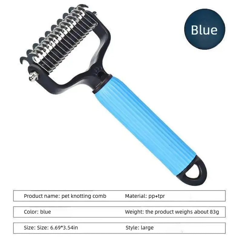 Universal Pet Grooming Tool: Double-Sided Stainless Steel Detangling Comb for Effective Shedding and Matted Hair Removal, Essential for Daily Dog Coat Maintenance.