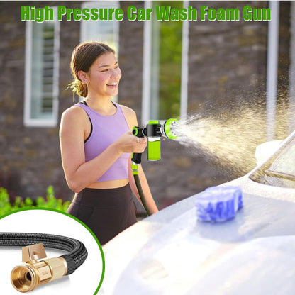 Professional Dog Washing Hose Attachment with 8-in-1 Sprayer Modes, Integrated Pet Bathing Brush, and 100cc Soap Dispenser for Versatile Use in Gardening, Car Washing, and Pet Grooming (Green)