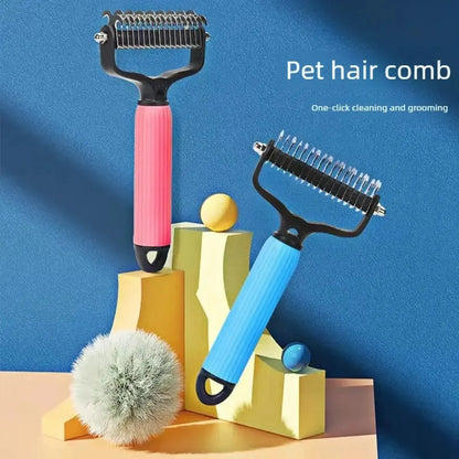 Universal Pet Grooming Tool: Double-Sided Stainless Steel Detangling Comb for Effective Shedding and Matted Hair Removal, Essential for Daily Dog Coat Maintenance.